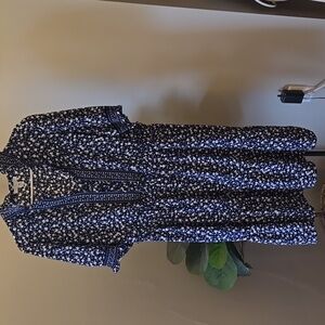 Floral Navy Midi Dress With A Statement Collar Spring Summer Knee Length